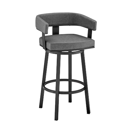 Armen Living Lorin 26" Counter Height Swivel Bar Stool in Black Finish and Gray Faux Leather LCLRBAMBVG26